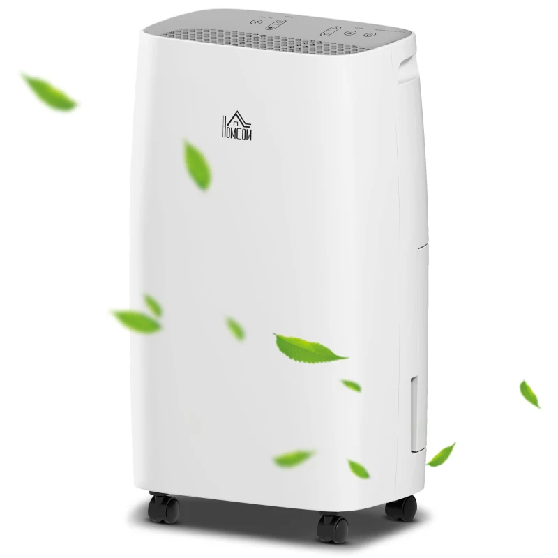 HOMCOM 12L/Day Dehumidifier with Continuous Drainage, 2.5L Water Tank, 24H Timer, Humidity Display, for Home Damp, Condensation, Mould and Laundry Drying, White