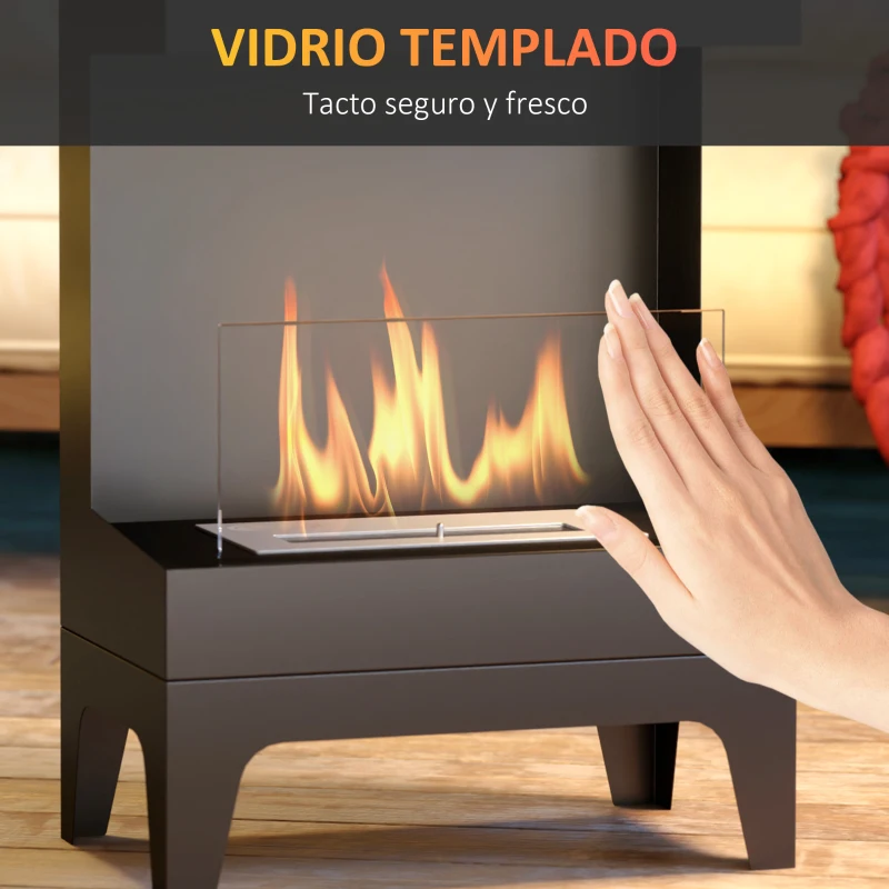 HOMCOM Estufa de Bioetanol de Pie con Tanque de 0,9 L Apagallamas de Acero Inoxidable Tiempo de Combustión 3,3H Negro