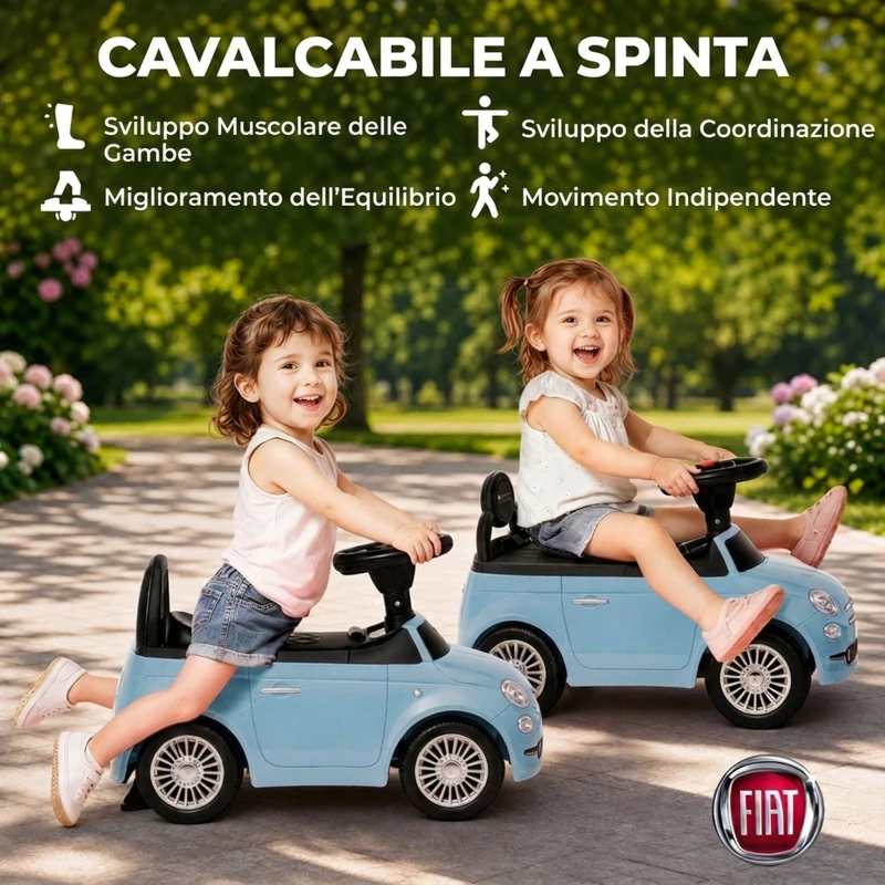 AIYAPLAY Macchina Cavalcabile per Bambini 12-36 Mesi Licenza Fiat con Musica e Clacson, Blu