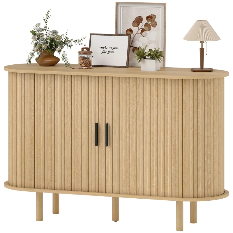 HOMCOM Aparador con Puertas Tambour Deslizantes 4 Compartimentos y Patas de Madera 120x40x78 cm Roble
