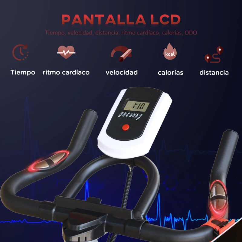 HOMCOM Bicicleta Estática con Volante de 8 kg Pantalla LCD Pulsómetro Sillín y Manillar Ajustables 103x48x115 cm Negro