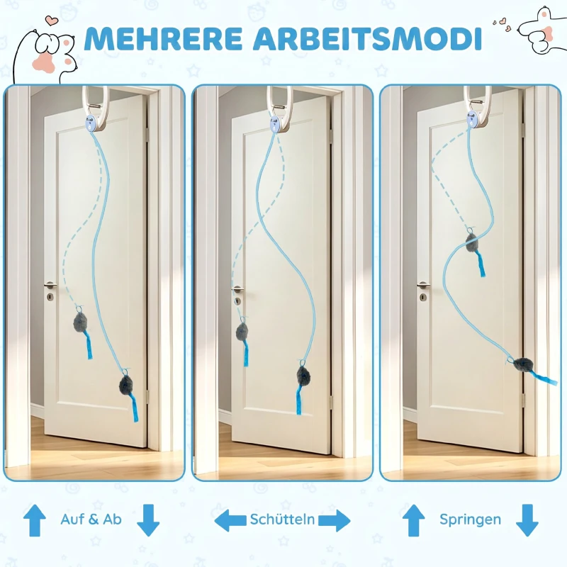 PawHut Interactief Kattenspeelgoed USB-Oplaadbaar Deurhangend Stuiterende Muis voor Katten, 24,1 x 13,8 x 6,6 cm Wit