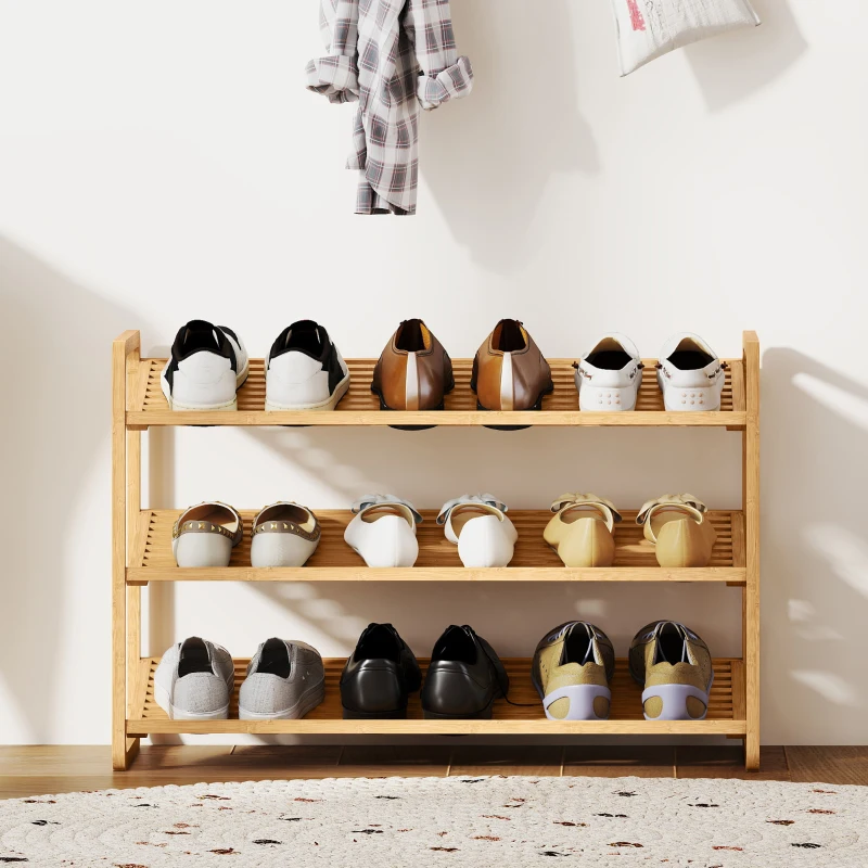 HOMCOM Estantería para Zapatos de Bambú para 12 Pares de Zapatos Estantería para Entrada Dormitorio 76x33x50,8 cm Natural