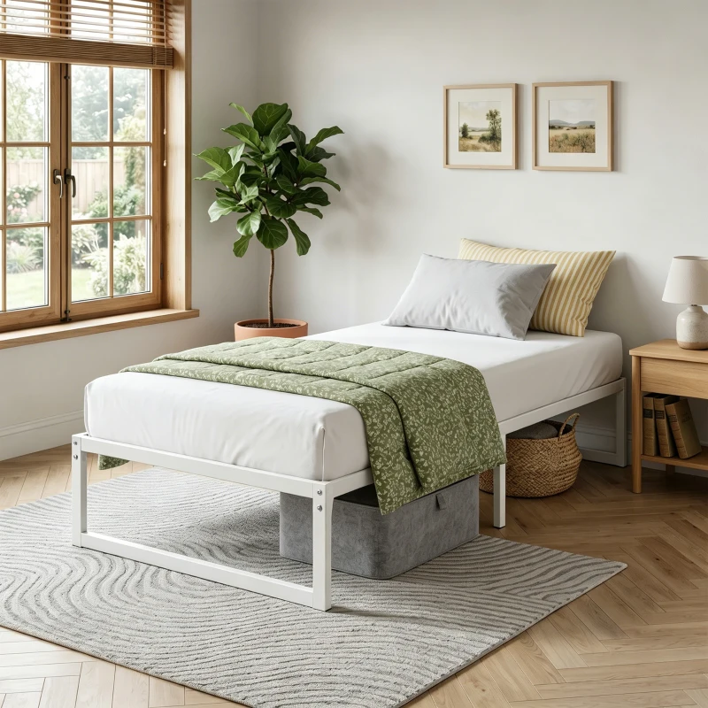 HOMCOM Bedframe met opbergruimte en lattenbodem, 32,5 cm hoog, stil, 200 x 90 cm, wit
