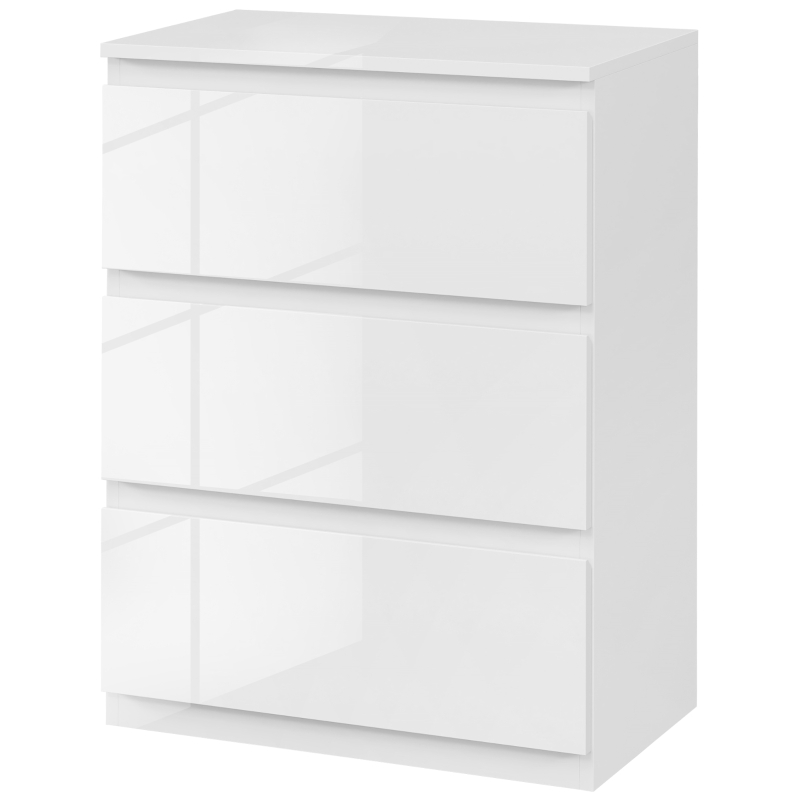 HOMCOM Cómoda con 3 Cajones Cómoda de Dormitorio Moderno con Diseño Anti-vuelco 55x34x75 cm Blanco Brillo