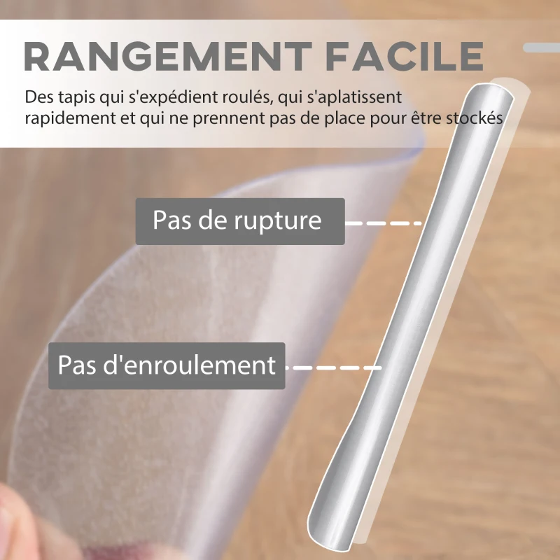 HOMCOM Tapis de chaise de bureau rectangulaire, antidérapants en plastique transparent 90x120cm