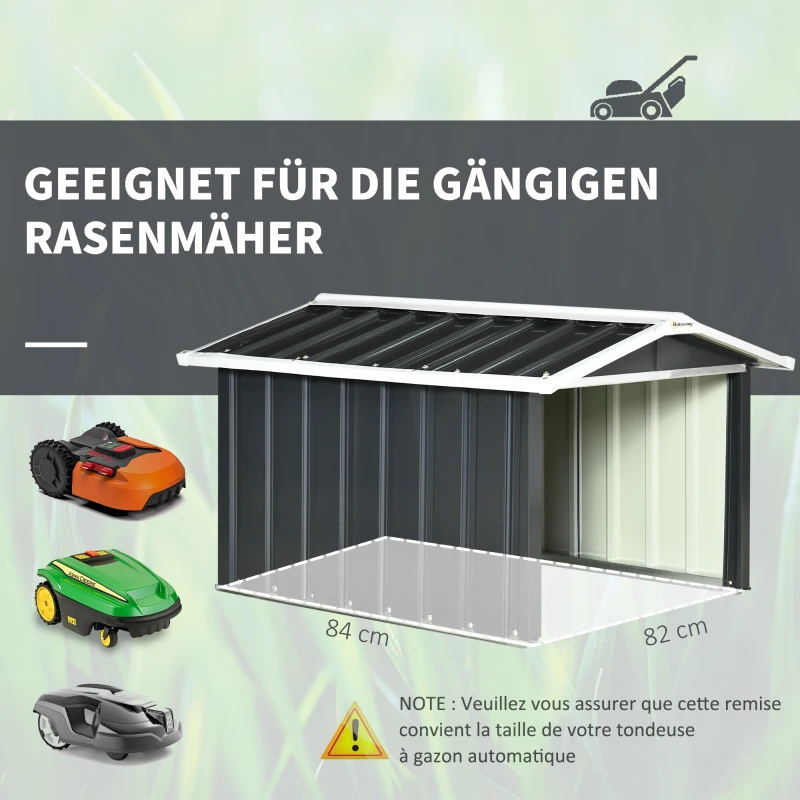 Outsunny Metalen schuur voor robotmaaier, roestvrij, 86 x 100 x 63 cm, Donkergrijs