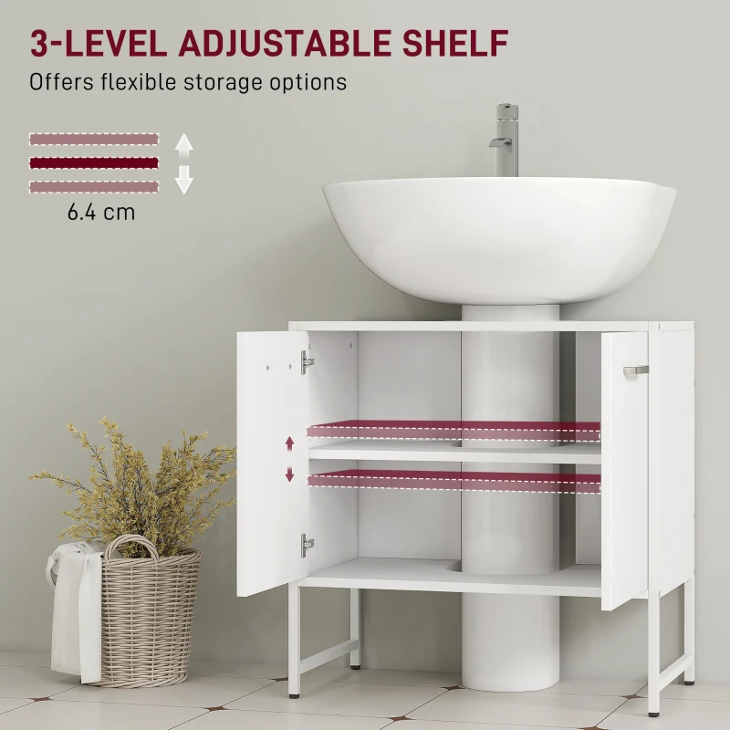HOMCOM Bathroom Vanity Unit, Under Sink Storage Cabinet with Soft-Close Doors for Basin without or with Pedestal, White