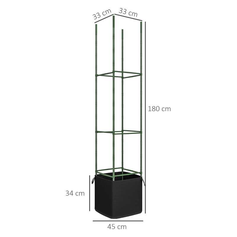 Outsunny Set van 2 Rankrekken met Tas, Verstelbare Niveaus, Roestvrij Staal, 33x33x180 cm, Groen