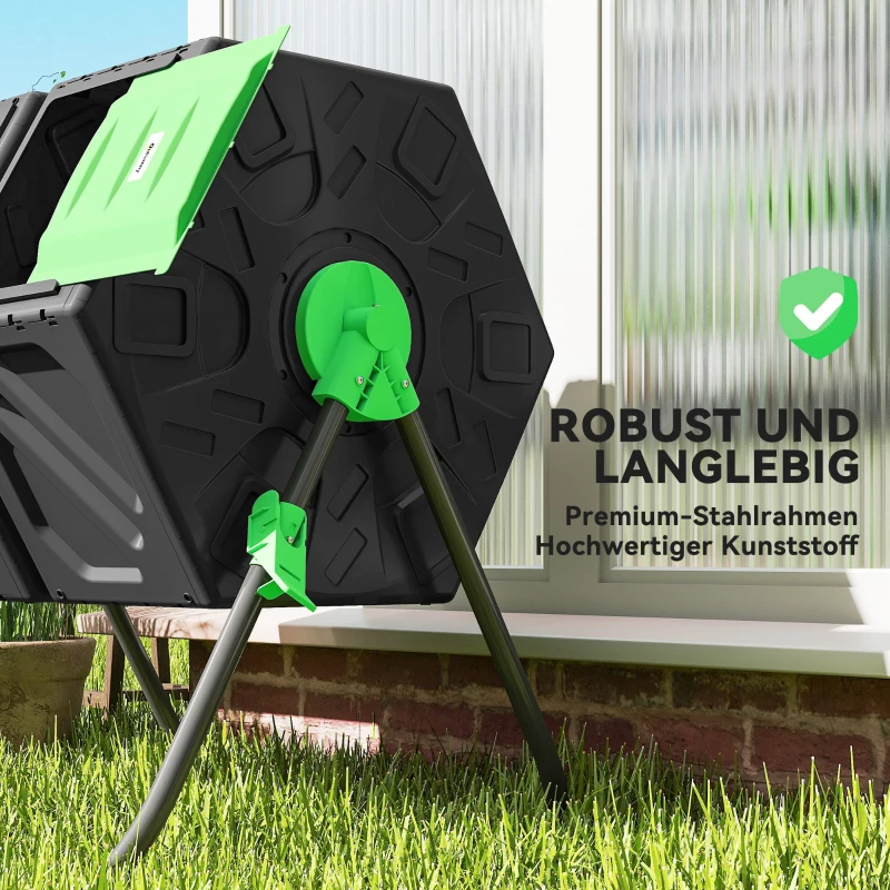 Outsunny Composter 130 Liter, 67 x 60 x 77cm snelcomposter van kunststof met ventilatiesysteem voor tuin, keuken