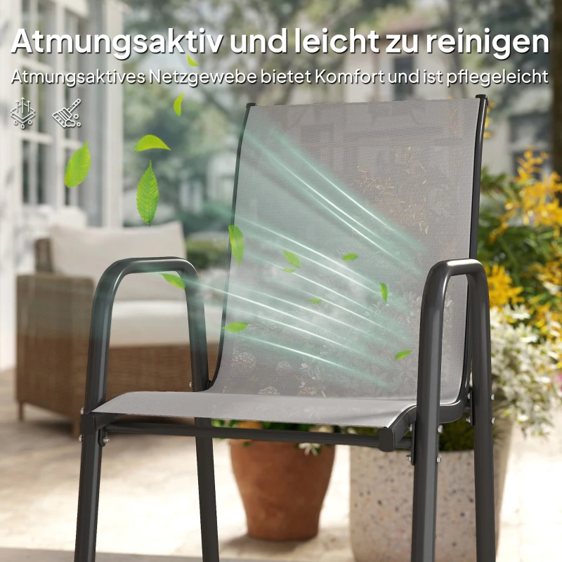 Outsunny Tuinstoelen 4-delige Set Stapelbare Terrasstoelen met Ademend Rugvlak, Armleuningen 120 kg Draagvermogen