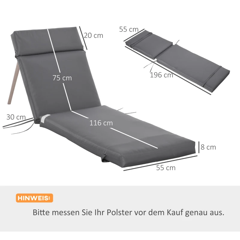 Outsunny Set van 2 Extra Dikke 8cm Ligstoelkussens, Geschikt voor Tuinstoelen in Donkergrijs(m-3)