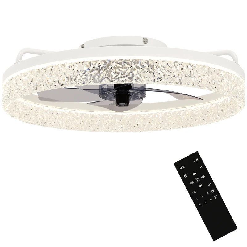 HOMCOM Ceiling Fan with Lights, Dimmable LED Mount Ceiling Fan Light with Remote App Control for Bedroom, White