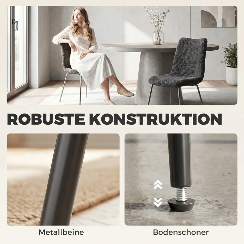 HOMCOM Eetkamerstoelen set van 2, keukenstoelen met fluwelen bekleding en metalen poten, donkergrijs