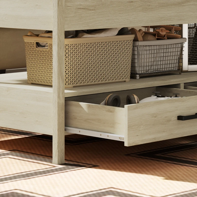 HOMCOM Mesa de Centro Elevable con Almacenamiento Compartimento Oculto Cajones y Estante Abierto 100x50x48-62 cm Roble