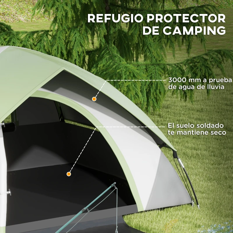 Outsunny Tienda de Campaña Plegable para 2 Personas con Ventana y Bolsa Impermeable 3000 mm 210x150x110 cm Gris y Verde