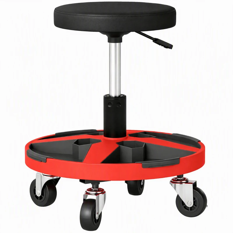 HOMCOM Rolling Mechanic Stool, 40-52 cm Height Adjustable Workshop Stool, 135kg 360° Swivel Roller Padded Creeper Seat, Black