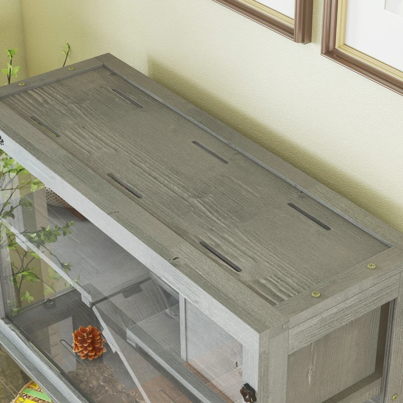 PawHut Wooden Hamster Cage with Hut, Wheel, Ramps, Removable Viewing Panels, 80 x 50 x 84 cm, Grey