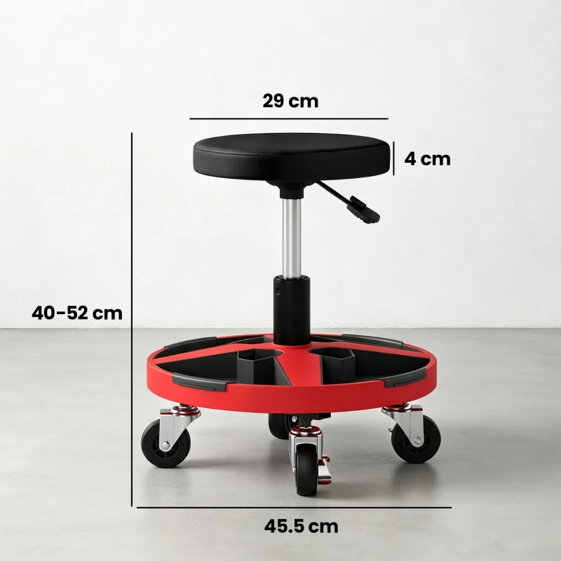 HOMCOM Rolling Mechanic Stool, 40-52 cm Height Adjustable Workshop Stool, 135kg 360° Swivel Roller Padded Creeper Seat, Black