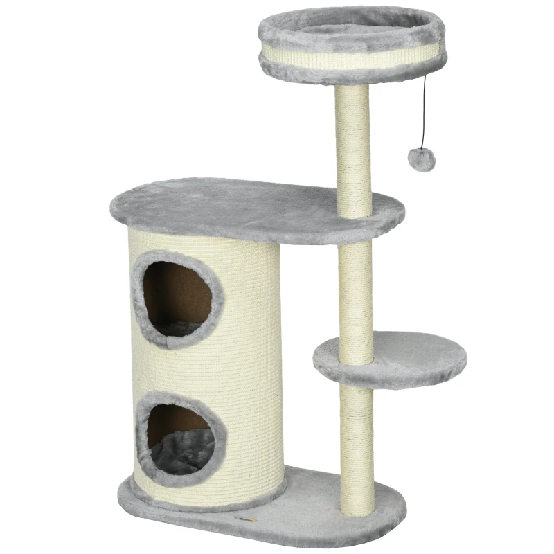 PawHut Krabpaal met Krabton, 1 Kattenbed en Kattenspeelgoed, 59 cm x 35 cm x 100 cm, Grijs