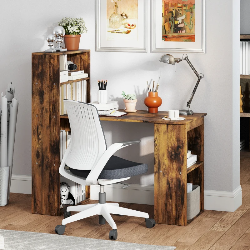 HOMCOM 120cm Computer Desk, Wooden PC Laptop Table with 6-Tier Storage Bookshelves, Home Office Working Study Desk, Writing Workstation, Rustic Brown Wood-Effect