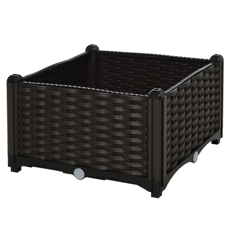 Outsunny verhoogd bed, 2-delige plantenbak met afwateringsgaten, bloembak in rotan-look, PP, bruin