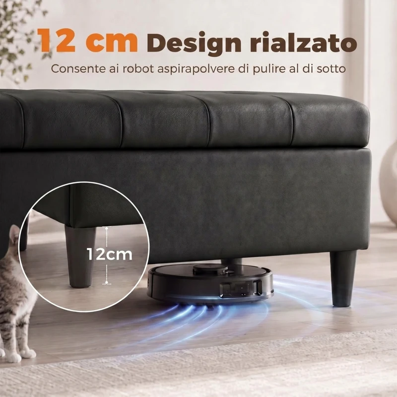 HOMCOM Panca Contenitore Imbottita 136L in Finta Pelle, 110x41x42 cm, Nero