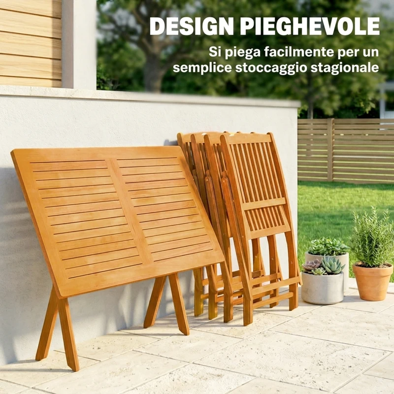 Outsunny Set da Pranzo da Giardino 5 Pezzi, Tavolo e 4 Sedie Pieghevoli