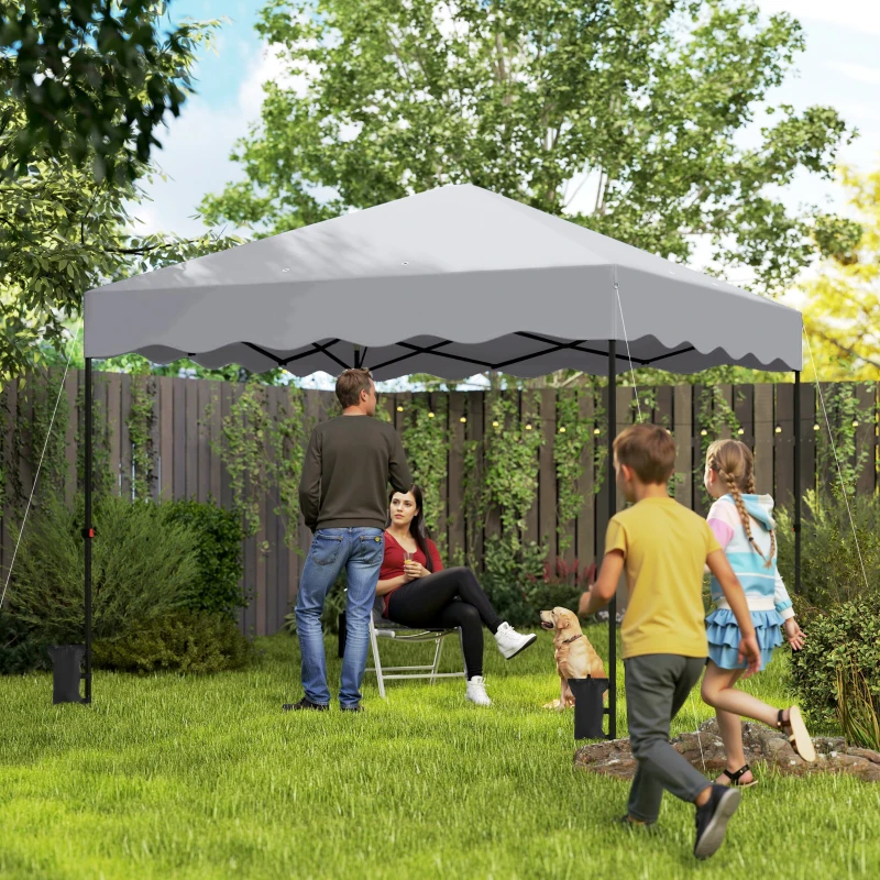 Outsunny 3 x 3 m Pop-up Paviljoen, Hoogteverstelbaar Tuinpaviljoen, met Rolkoffer, voor Tuin, Terras, Metaal, Stof, Lichtgrijs