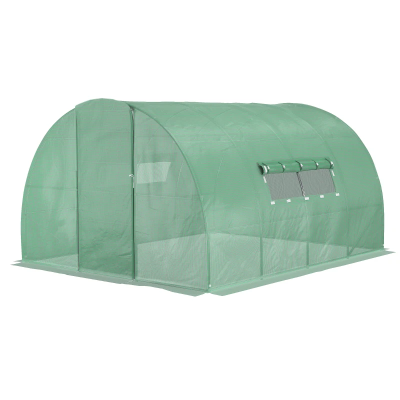 Outsunny Serre de Jardin Tunnel 12 m² 4L x 3l x 2H m Acier galvanisé renforcé + PE Haute densité fenêtres Porte Vert