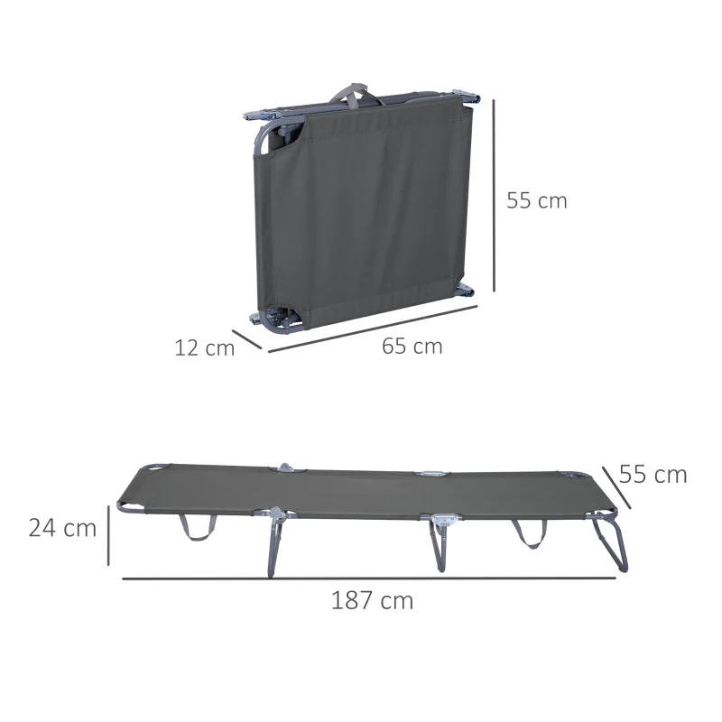 Outsunny Opvouwbare ligstoel met verstelbare rugleuning, roestvrij metalen frame, 187 x 55 x 24, Grijs