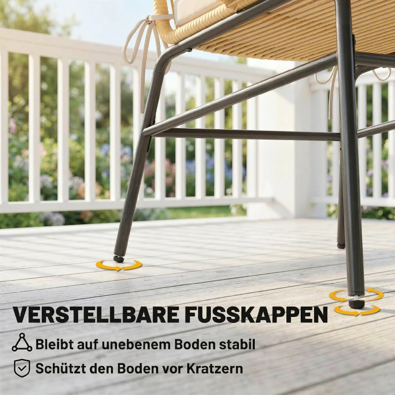 Outsunny Rattan Bistroset 3-delig tuinmeubelset met 2 tuinstoelen, glazen tafel, wasbare kussens, ergonomisch