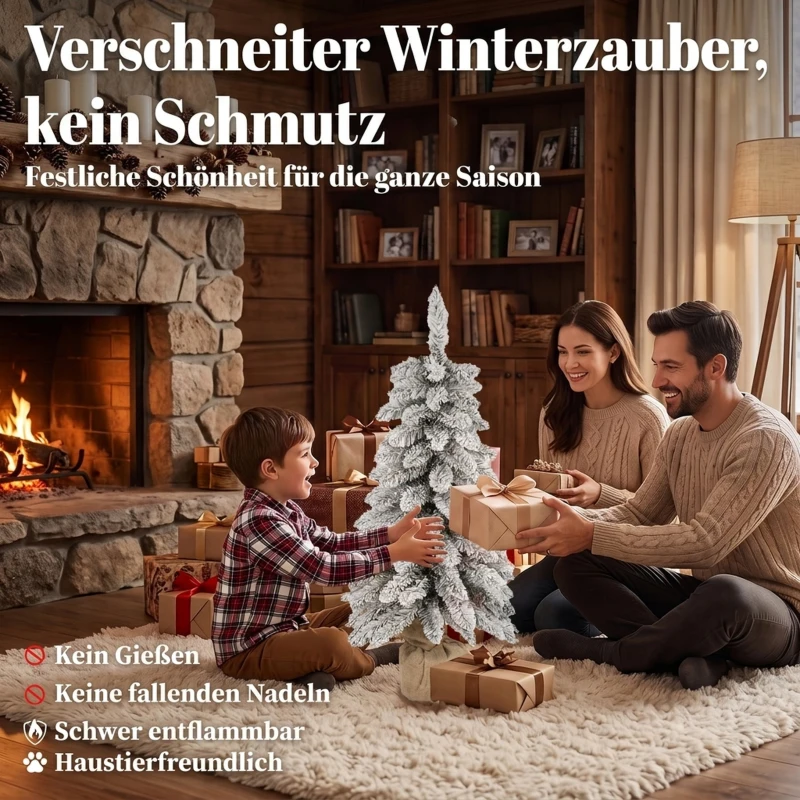 HOMCOM Kunstkerstboom 90 cm, slanke pencil-boom met 107 takpunten en jute voet, wit