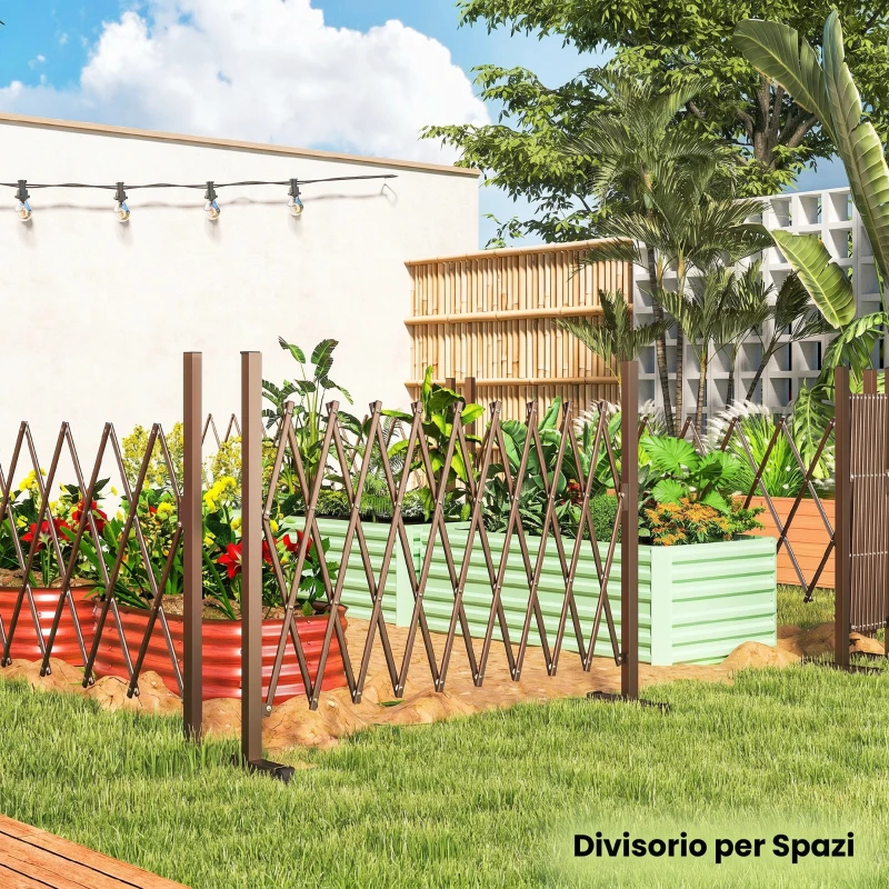 Outsunny Recinzione per Giardino a Larghezza Regolabile, in Metallo e Alluminio, 250x31x103.5 cm, Marrone