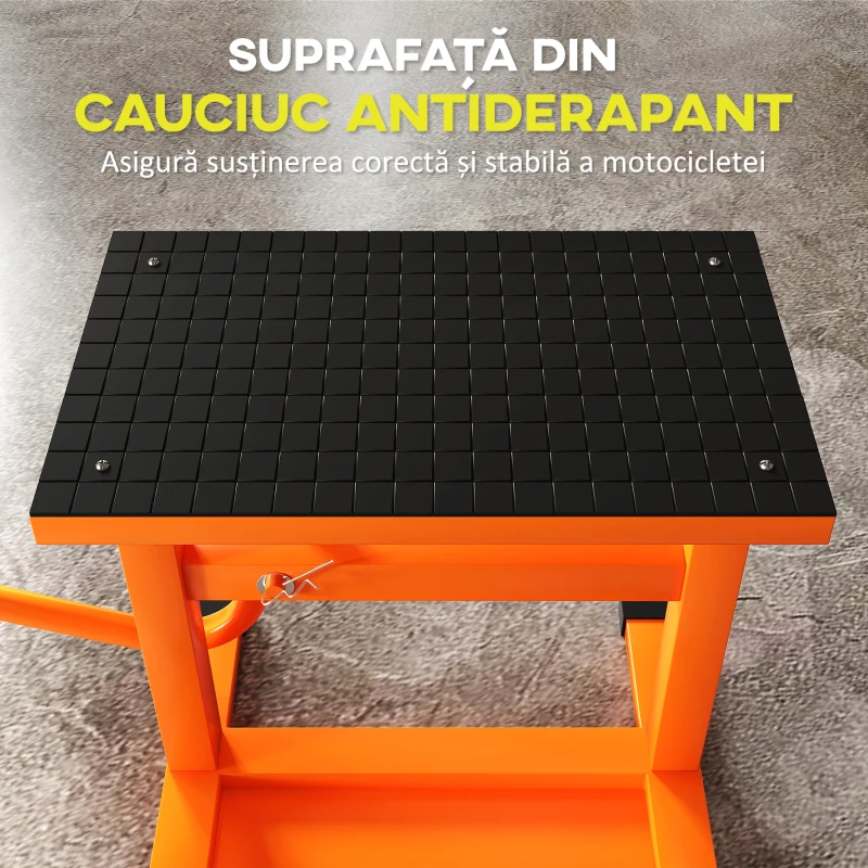 DURHAND Stand pentru motociclete, max. 150 kg, din metal, cu suprafață din cauciuc și manivelă, 48x34x43 cm, portocaliu