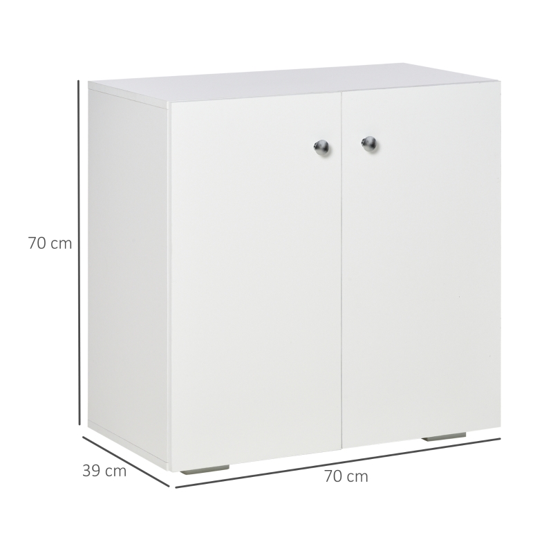 HOMCOM 2 Tier Bookcase, Wooden Storage Cabinet with 2 Doors, Freestanding Sideboard for Living Room, Home Office and Study, White