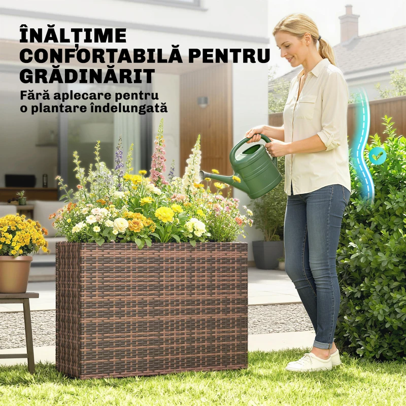 Outsunny Ghiveci din Ratan pe, cu Căptușeală, Maro