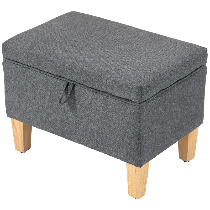 HOMCOM 16L Linen Storage Ottoman Padded Footstool with Rubberwood Legs for Storage Box, Bed End, Shoe Bench, Seating, Charcoal Grey