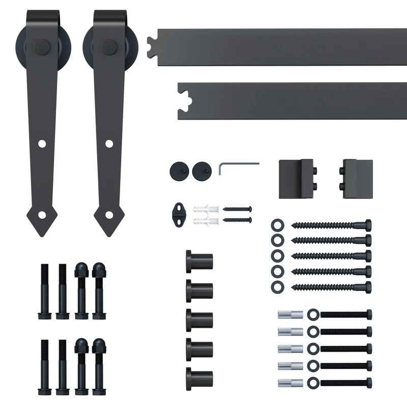HOMCOM 6.6FT/200cm Black Sliding Door Kit for Single Barn Door, Antique Sliding Barn Door Hardware Kit with J Shape Hanger