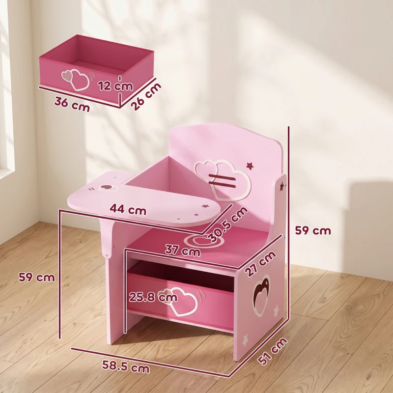 AIYAPLAY Kids Table and Chair Set, Children Desk and Chair with Storage Bins for Playing, Reading, Painting, for Ages 3-5, Pink