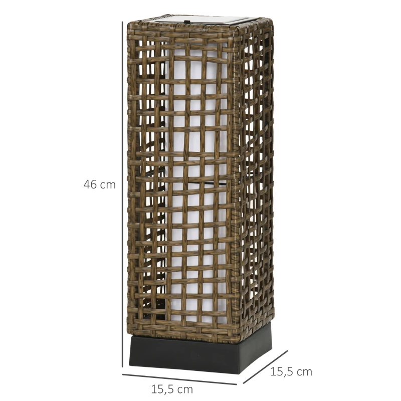Outsunny Lampada Solare da Giardino con Pannello di Ricarica, in Acciaio e Rattan, 15.5x15.5x46 cm, Nero e Marrone