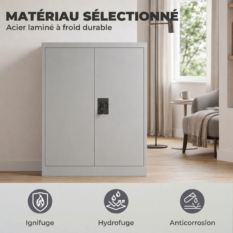 Vinsetto Armoire de Bureau Métallique, 80 x 40 x 92,5 cm, Meuble de Rangement en Acier avec Serrure, Étagère Réglable, Gris