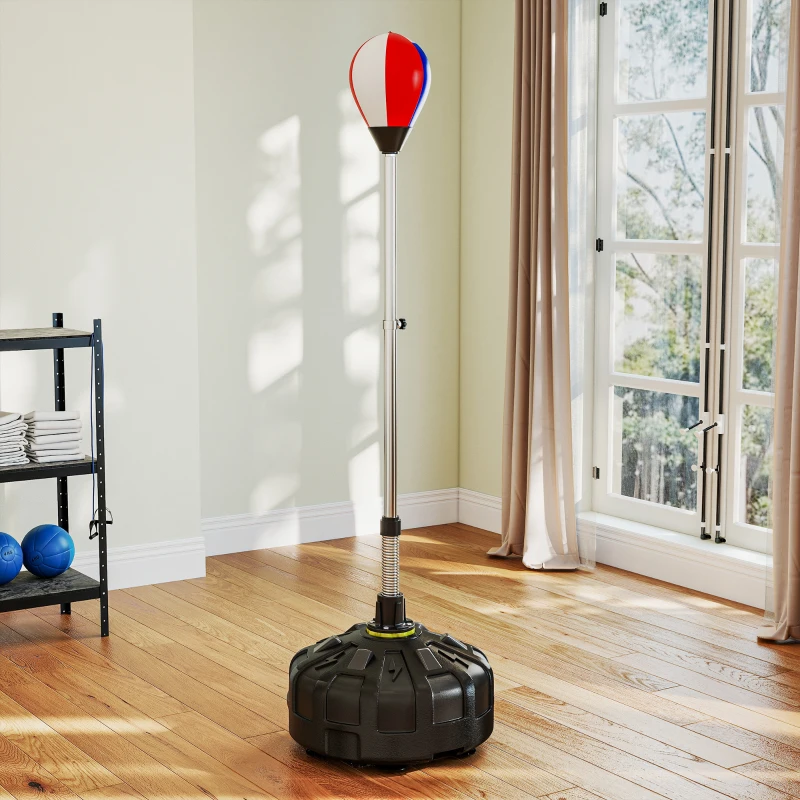 SPORTNOW Punchingbal, verstelbaar in hoogte 147-165cm, vulbare standaard, staal, zwart+rood+wit