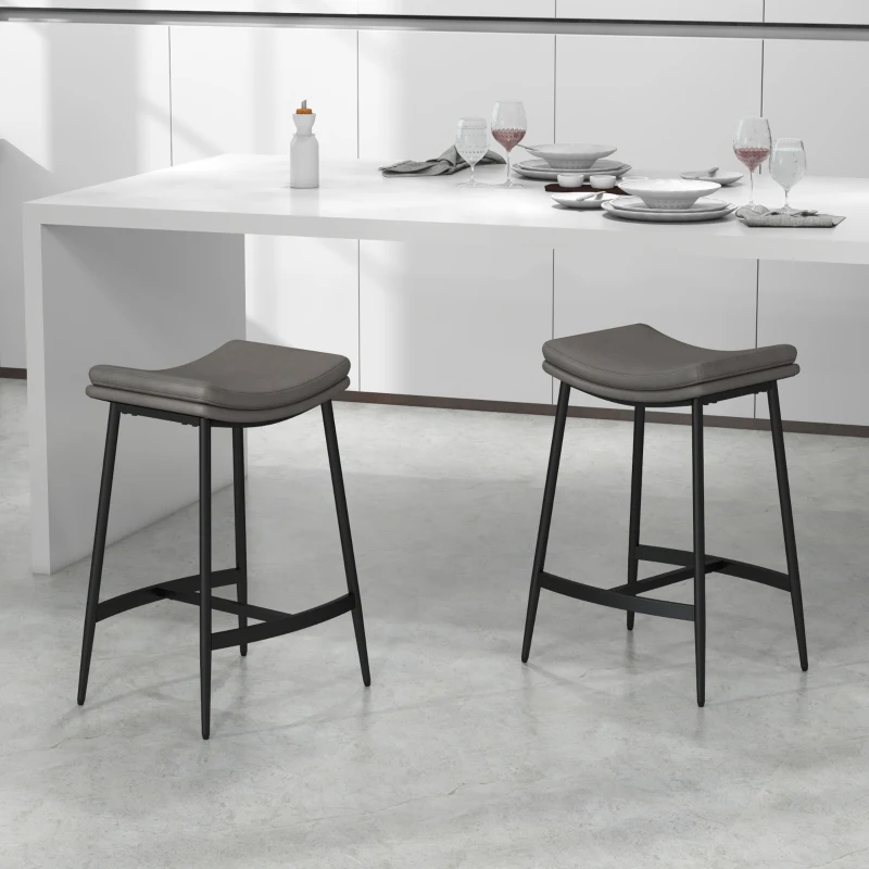 HOMCOM Set van 2 barstoelen, gepolsterde zitplaatsen, stalen frame, 120 kg draagvermogen, Grijs