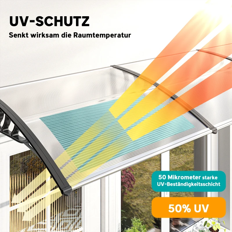 Outsunny Vordach Beschermkap, Zon- en Regenbescherming, inclusief Wandbevestiging, 295x90 cm, Wit