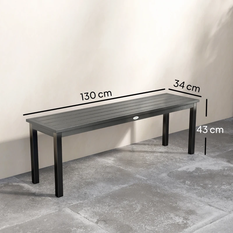 Outsunny Panchina da Giardino 2 Posti a Doghe Effetto Legno, Struttura in Acciaio, 130x34x43 cm, Grigio