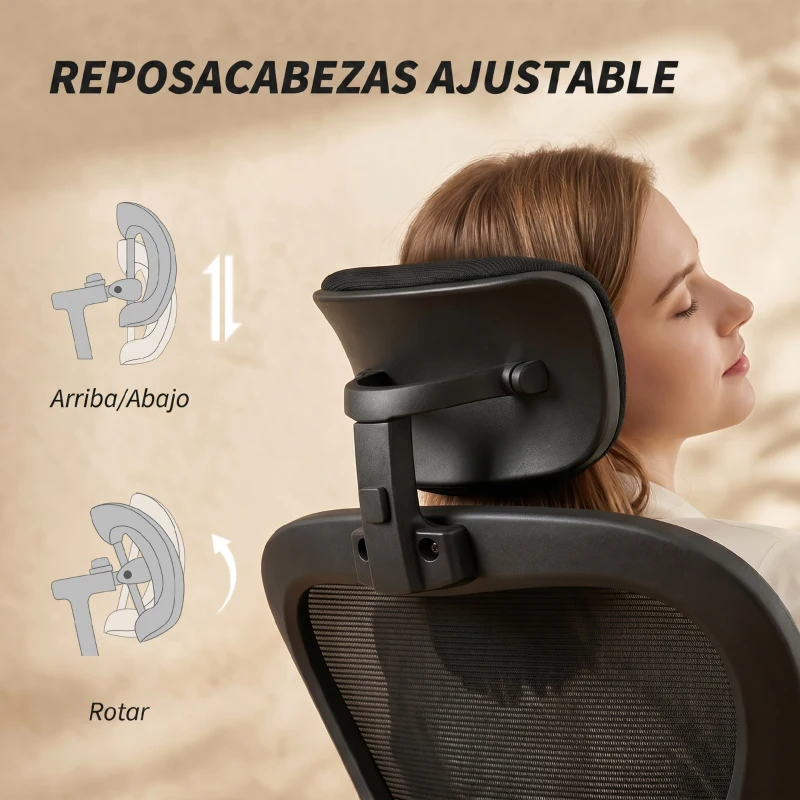 HOMCOM Silla de Escritorio de Malla Transpirable con Altura Ajustable Reposacabezas y Soporte Lumbar Ajustables Negro