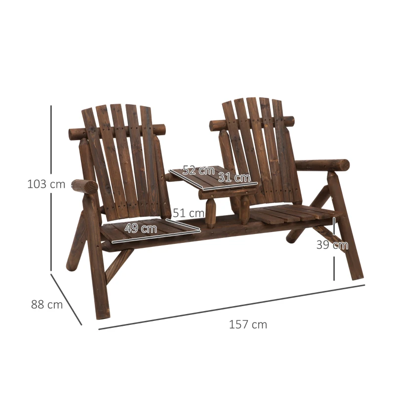 Outsunny Tuinbank met tafel tuinmeubel zitbank 2 stoelen massief hout bruin