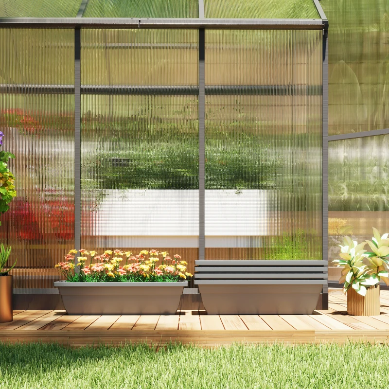 Outsunny 5-delige Set Bloempotten, Plantenbakken van Kunststof voor Terras, Tuin, Balkon, 59 x 21 x 16 cm, Grijs