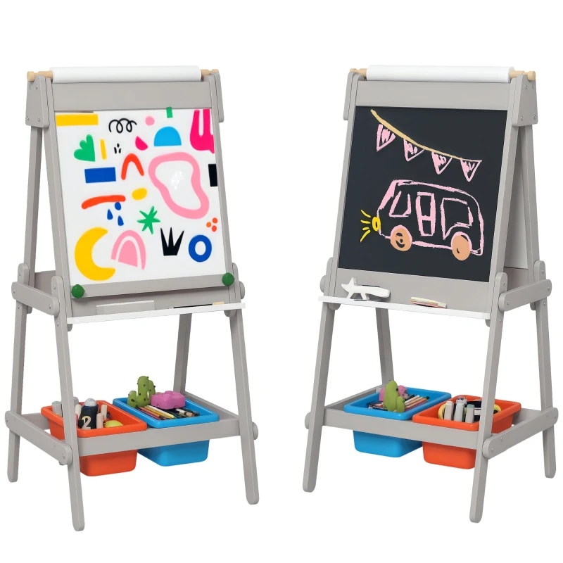 AIYAPLAY Dubbelzijdige Kinder Tekenezel met Papierrol, Krijtbord, Whiteboard, 3-in-1 Ontwerp, voor Tekenen en Schilderen